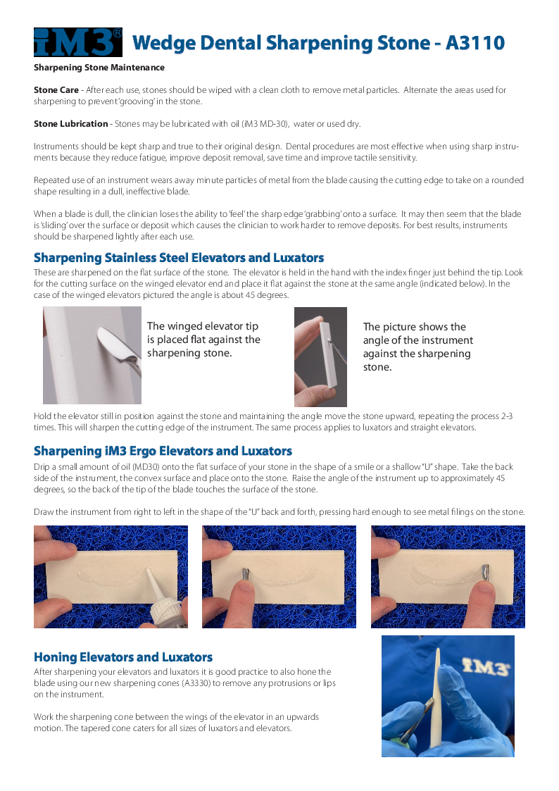 

Instruction Manual, Wedge Dental Sharpening Stone

