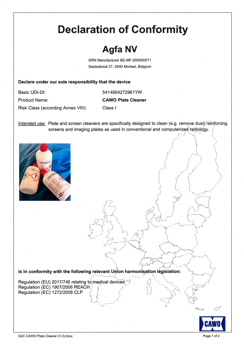 

Declaration of Conformity, CAWO Plate Cleaner

