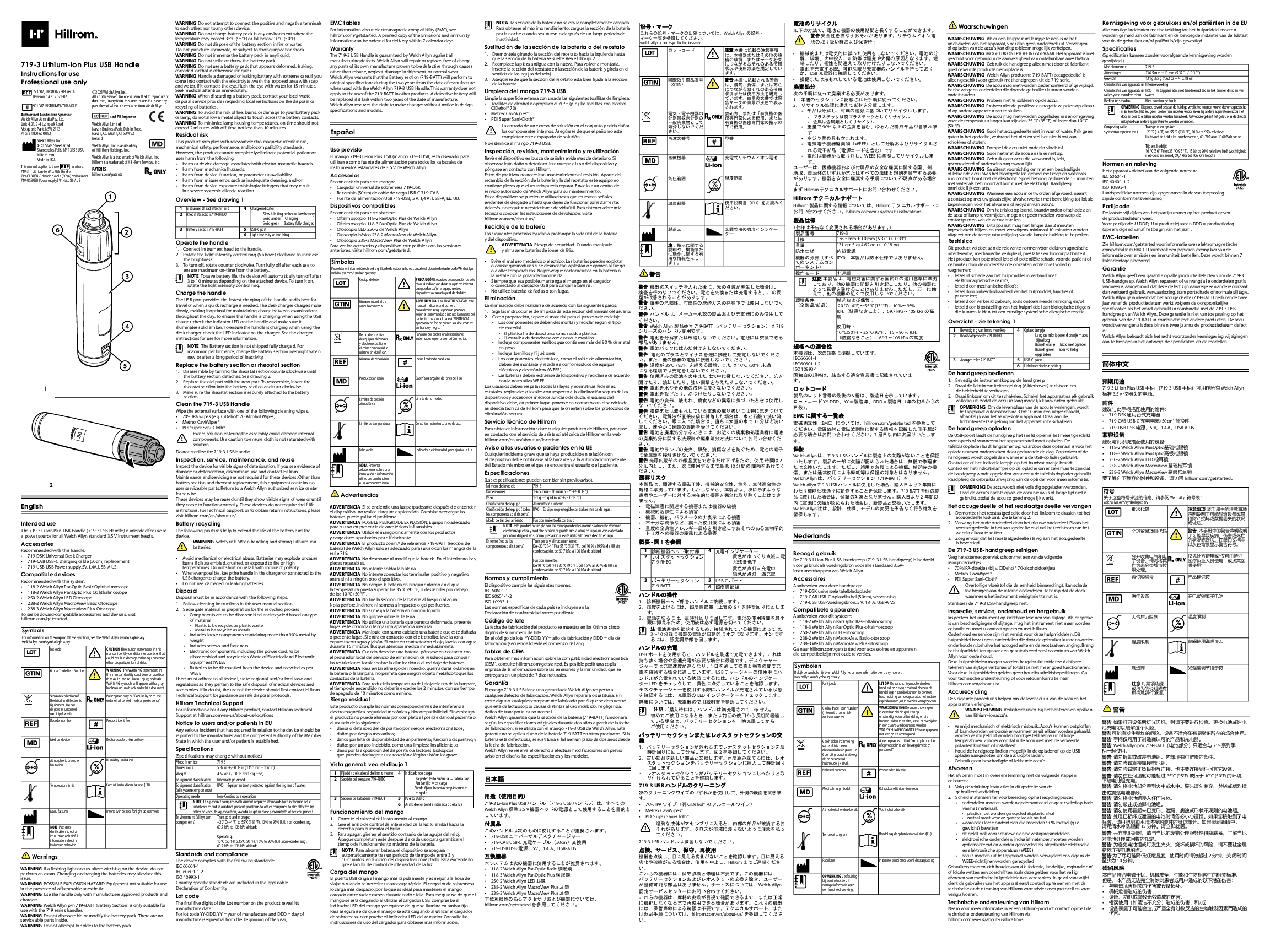 

Welch Allyn Lithium Ion Plus USB C Power Handle & USB C charging cable, 3,5V sikkerhedsdatablad

