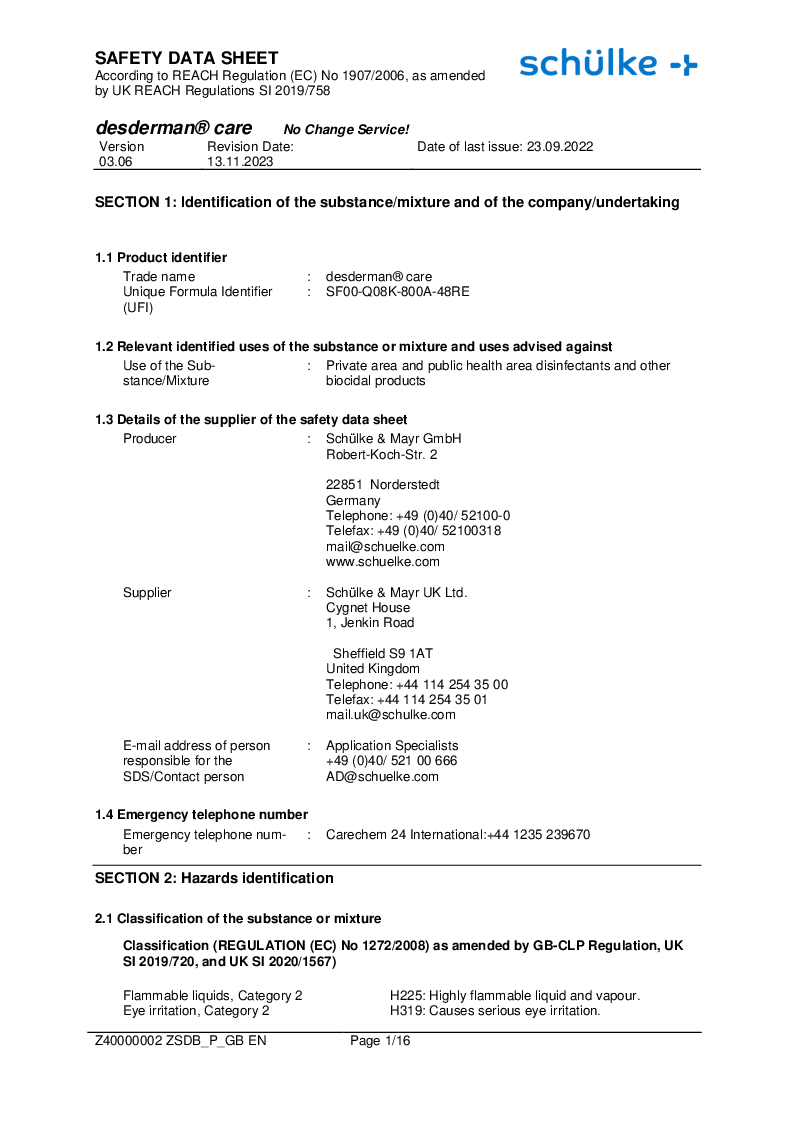 

Schülke desderman® care Hånddesinfektion, 1 liter

