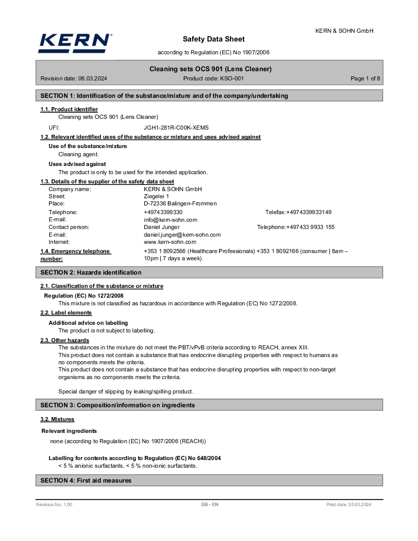 

Rengøringssæt til mikroskoper, syv dele sikkerhedsdatablad

