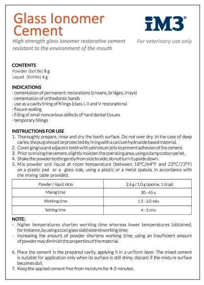 

Glass Ionomer Cement Instructions For Use

