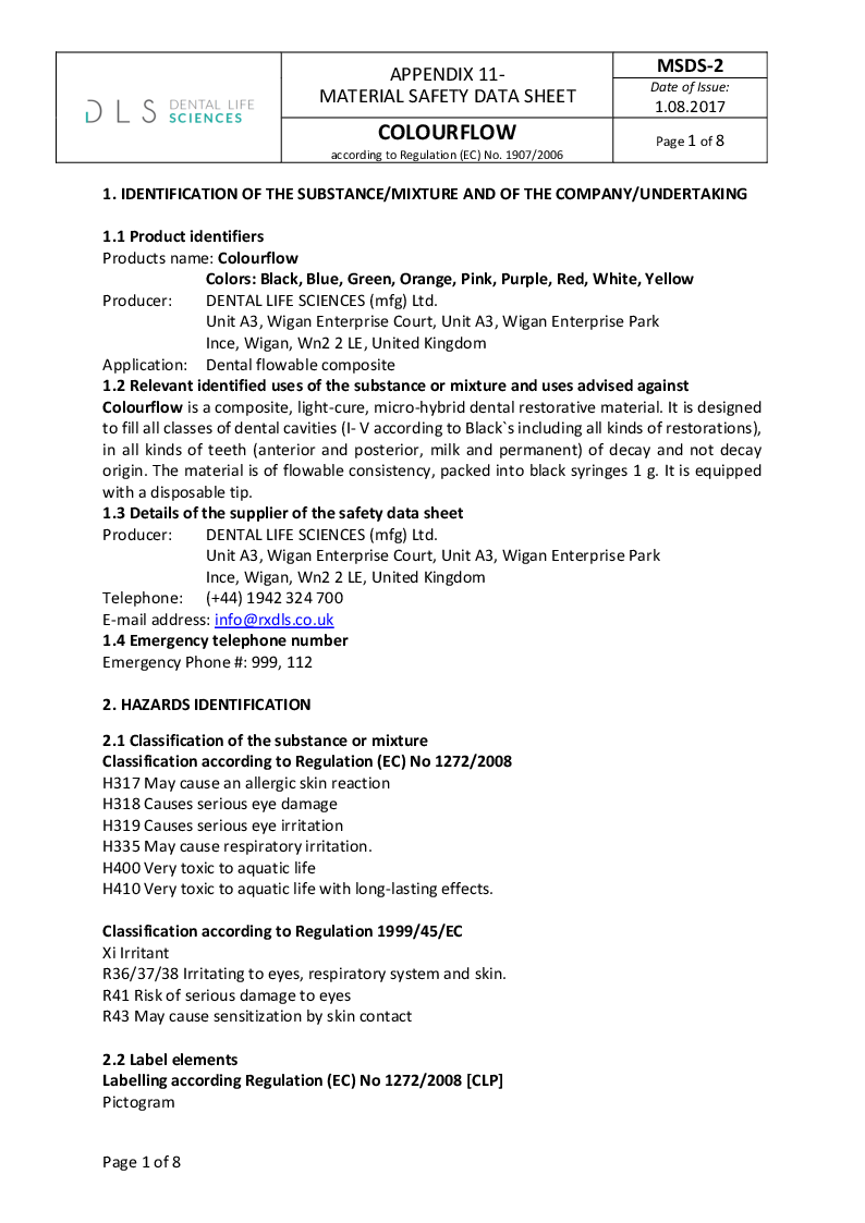 

Sikkerhedsdatablad Temp composite Colourflow i grøn. 1 g i sprøjte

